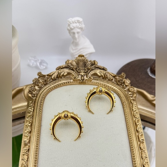 Bold Gold Crescent Hoop Earrings – Stainless Steel - Picture 10 of 13